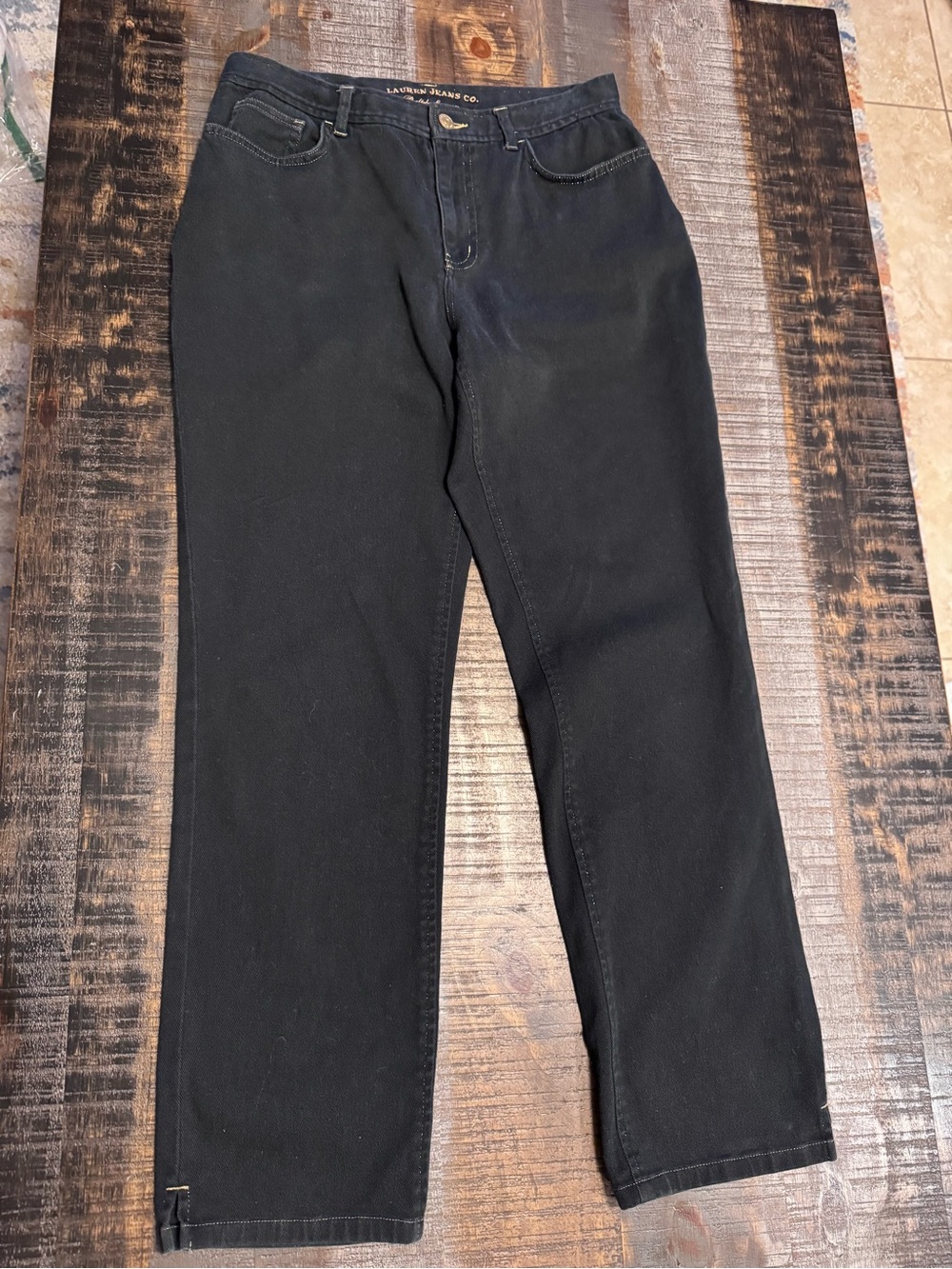 Lauren Jeans Co. Ralph Lauren black jeans gold button closure yellow stitching